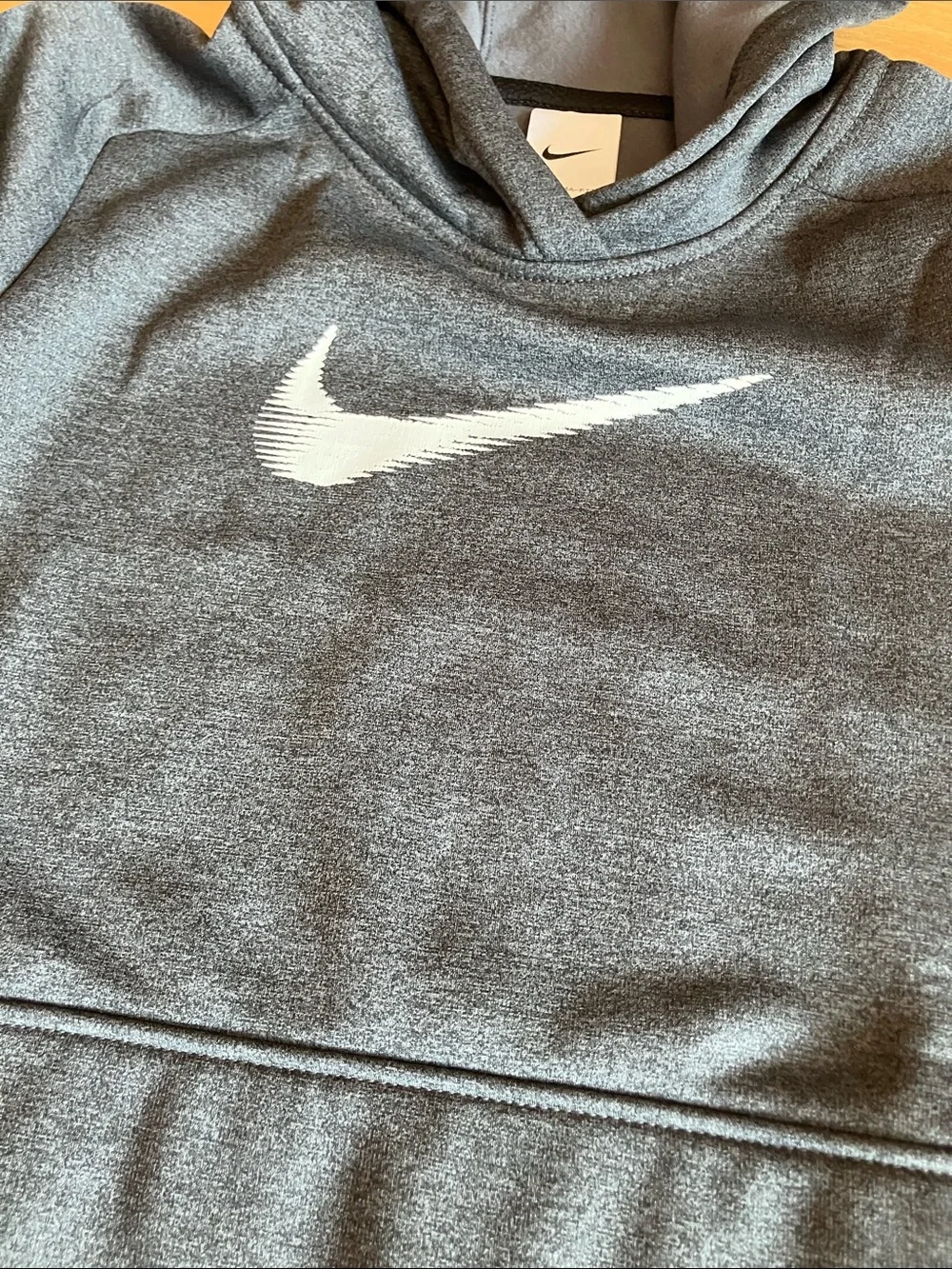 Nike Dark Heather Gray Hoodie with Swoosh Therma-Fit, NWOT, Youth Large